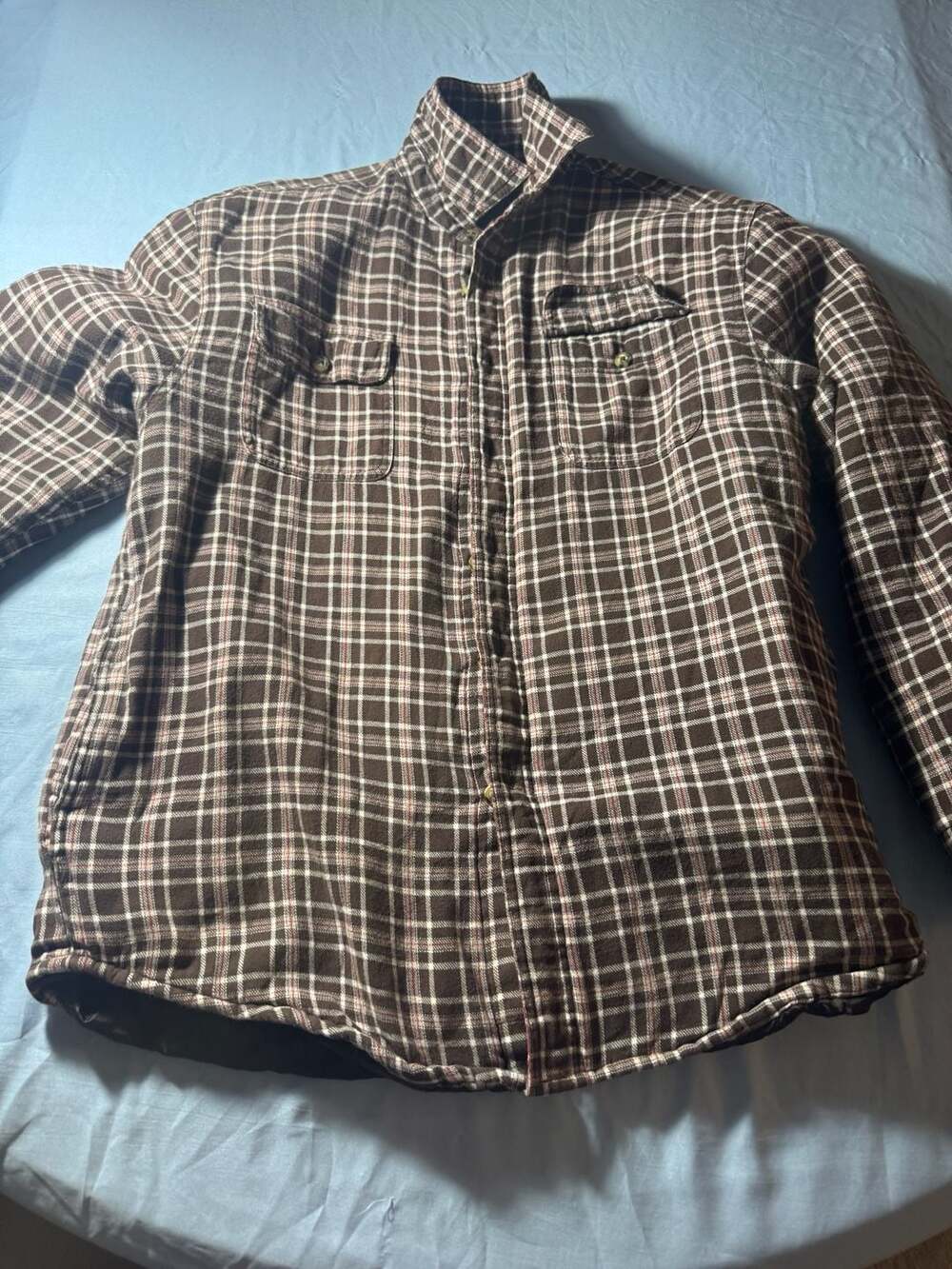 Wrangler Quilted Lined Brown Plaid Flannel Button Up Shirt Size M